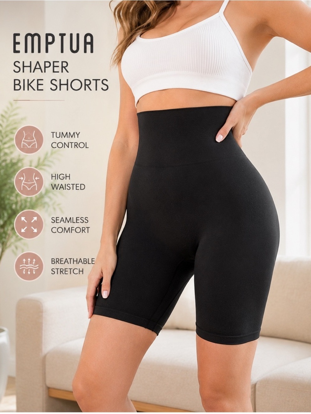 Empetua by Shapermint Women's Black High-Waisted Shaper Shorts in XXXL